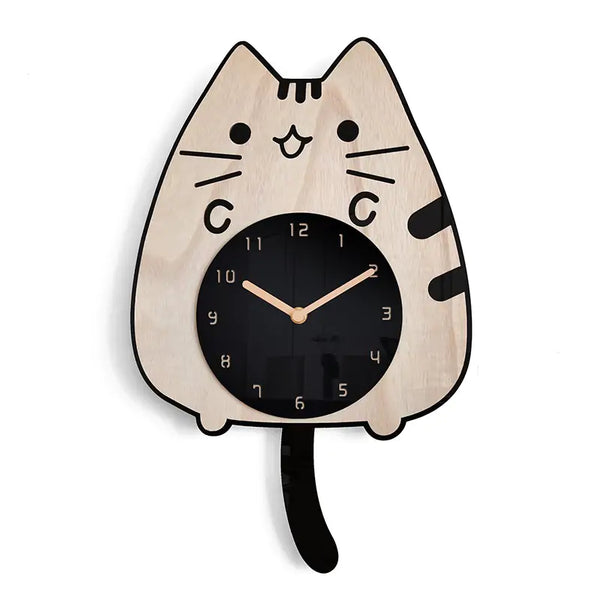 3D Wooden Cartoon Cats Wall Clock Beautiful