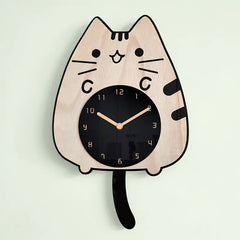 3D Wooden Cartoon Cats Wall Clock Good
