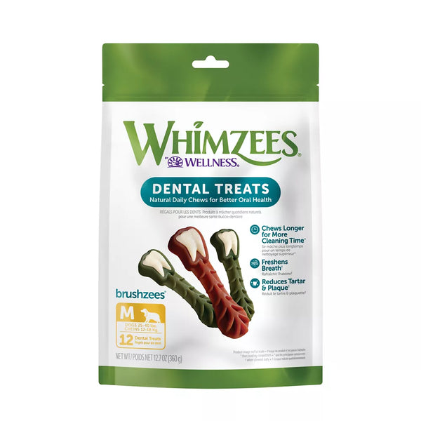 WHIMZEES Brushzees Medium Dental Dog Treat - Natural, Grain Free