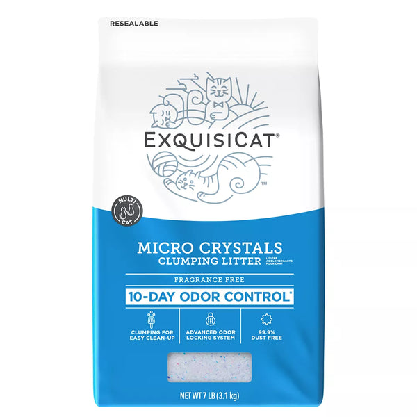 ExquisiCat Litter Micro Crystals Clumping Multi-Cat Silica Cat Litter - Unscented, Low Dust