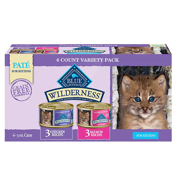 Blue Buffalo Wilderness Kitten Wet Cat Food - Grain Free, Variety Pack, 6 CT, 18 OZ