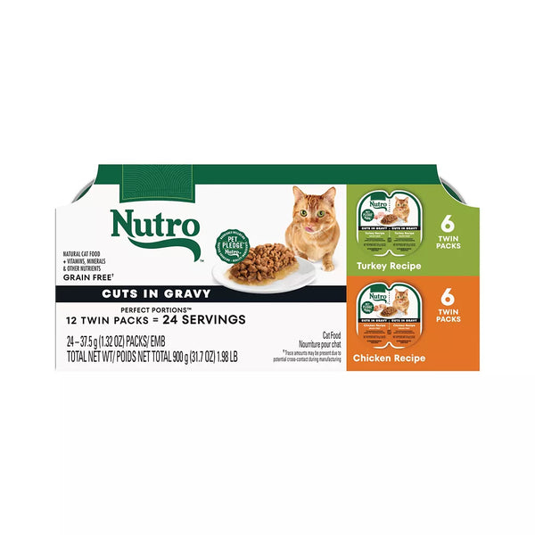 Nutro Perfect Portions Cuts in Gravy Adult Wet Cat Food -Non-GMO, Grain Free, Variety Pack, 12 Count