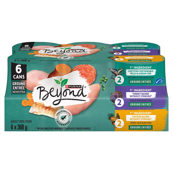 Beyond Adult Wet Dog Food Grain Free Ground Entrée - Variety Pack, 368 g x 6