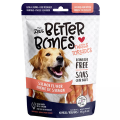 Zeus Better Bones Rawhide Free Twists Dog Treats - Salmon Flavour, Chicken Wrapped