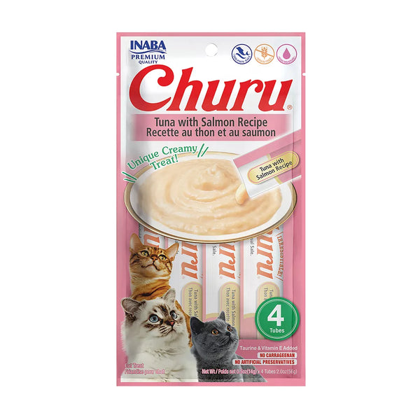 Inaba Churu Creamy Puree Lickable Cat Treats - Tuna with Salmon Recipe, 4 pack