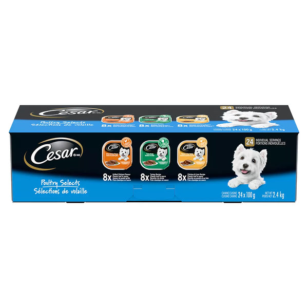 Cesar Classic Loaf In Sauce Adult Wet Dog Food Poultry Selects Variety Pack, 24ct