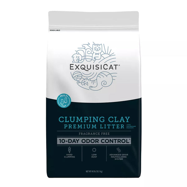 ExquisiCat Litter Premium Clumping Multi-Cat Clay Cat Litter - Unscented, Low Dust