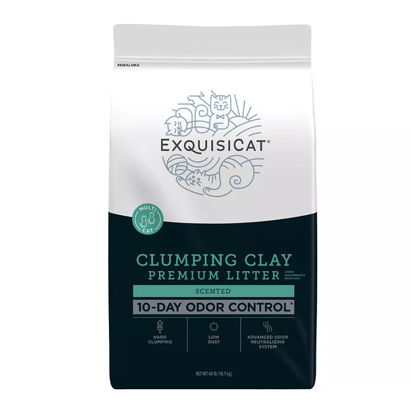 ExquisiCat Litter Premium Clumping Multi-Cat Clay Cat Litter - Scented, Low Dust
