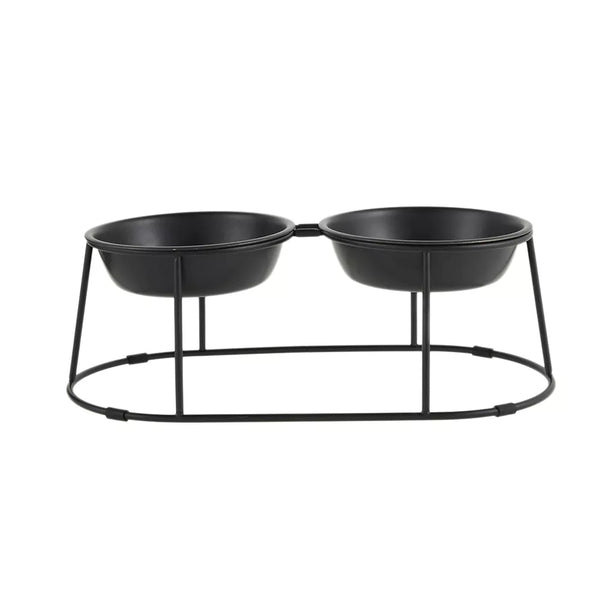 Whisker City® Black Metal Double Cat Diner with Stand