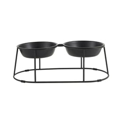 Whisker City® Black Metal Double Cat Diner with Stand