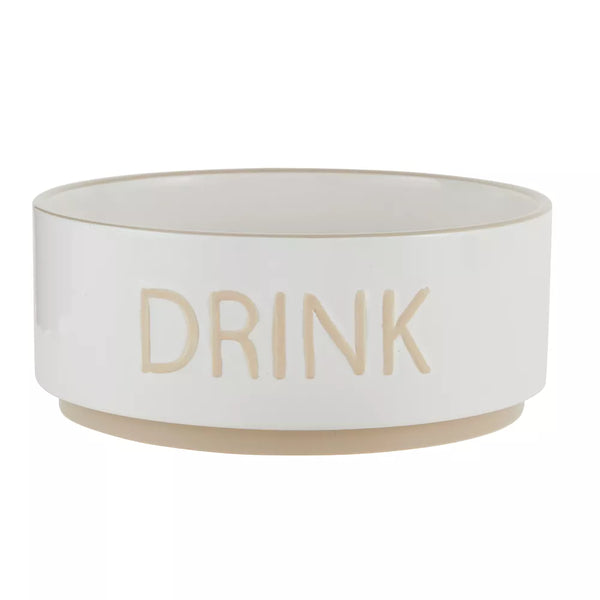 Top Paw® "Drink" White Embossed Ceramic Dog Bowl