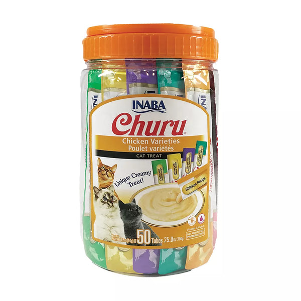 INABA Churu Chicken Puree Variety Pack Lickable Cat Treats - 50 Count