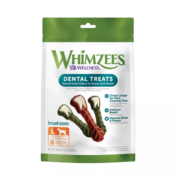 Whimzees Brushzees Large Dog Dental Treats - Vegetable