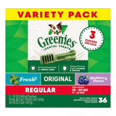 Greenies Regular Natural Adult Dog Dental Treats Variety Pack - Original, Minty & Blueberry
