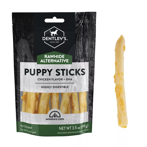 Dentley's Rawhide Alternative Puppy Sticks Chicken 10 Count 3.5 OZ