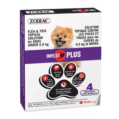 ZODIAC Infestop Plus Topical Flea Treatment for Dogs UNDER 4.5 kg - 4 Count