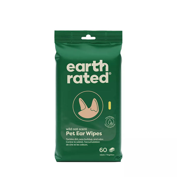 Earth Rated Hypoallergenic Ear Wipes for Dogs and Cats, Wild Oat Scent, 60 Count