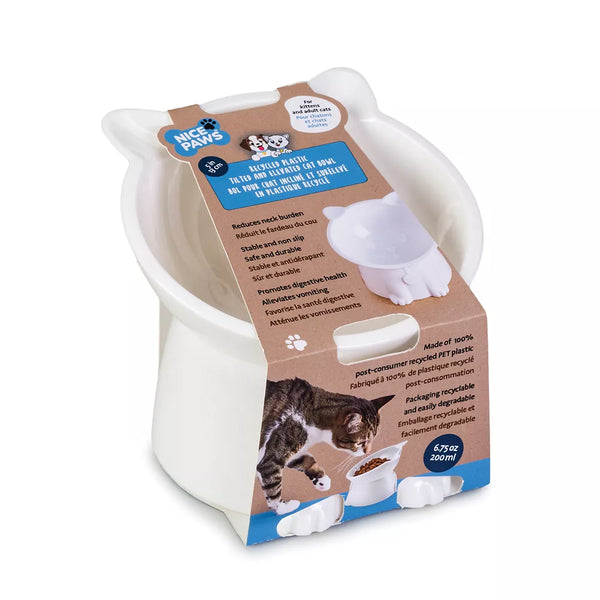 Nice Paws Titled and Elevated Cat Bowl - Recycled Plastic, White