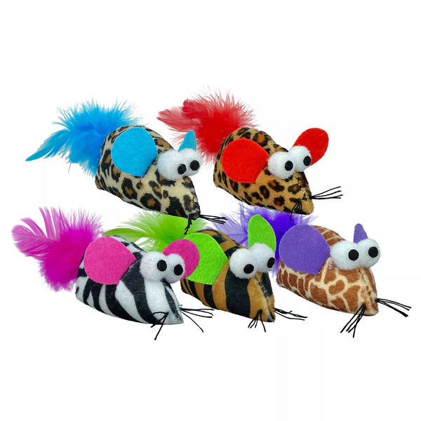 Multipet® Safari Feather Plush Mice Cat Toys