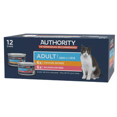 Authority Cat - Adult, Wet Food, Everyday Health, Pate, Chicken, Salmon, Variety Pack, 12 CT, 36 OZ