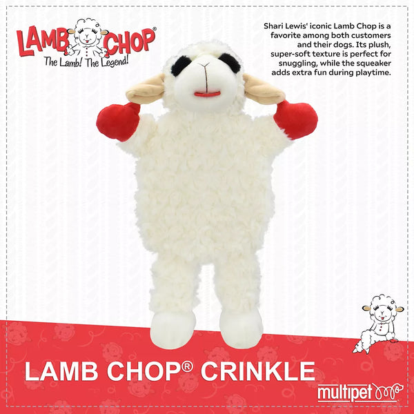 Multipet Lamb Chop Crinkle Squeaker Plush Dog Toy