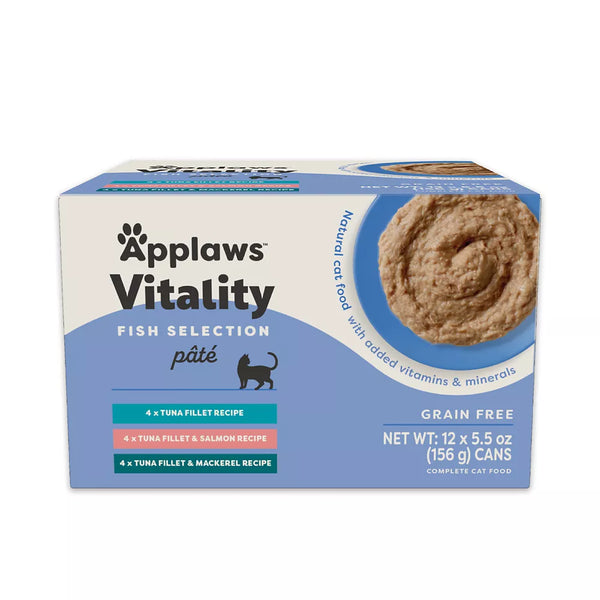 Applaws Cat - Adult, Wet Food, Vitality, Pate, Fish Selection, Variety Pack, 12 CT, 66 OZ