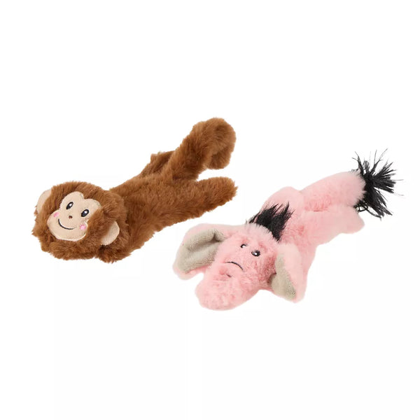 Joyhound® Crazy Comfy Flattie Monkey and Elephant Squeaker Crinkle Plush Dog Toy