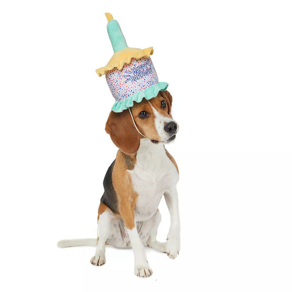 Hotel Doggy Birthday Theme Plush "Happy Barkday" Cake Hat For Dogs
