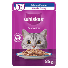 WHISKAS Favourites Adult Wet Cat Food Salmon Cuts In Gravy - Pouch, 85g