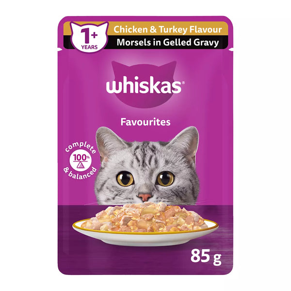 WHISKAS Favourites Adult Wet Cat Food Morsels In Gelled Gravy - Pouch, 85g