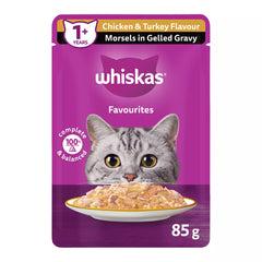 WHISKAS Favourites Adult Wet Cat Food Morsels In Gelled Gravy - Pouch, 85g