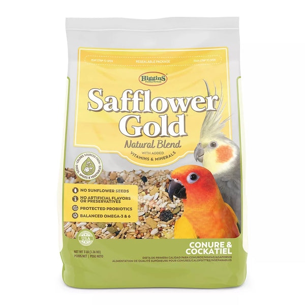 Higgin's Safflower Gold Conure & Cockatiel Food - 3 Lbs