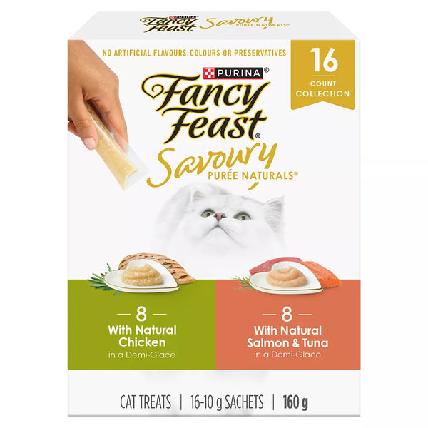 Fancy Feast Savoury Puree Naturals Cat Treats - Best Sellers Variety Pack, 16 Count