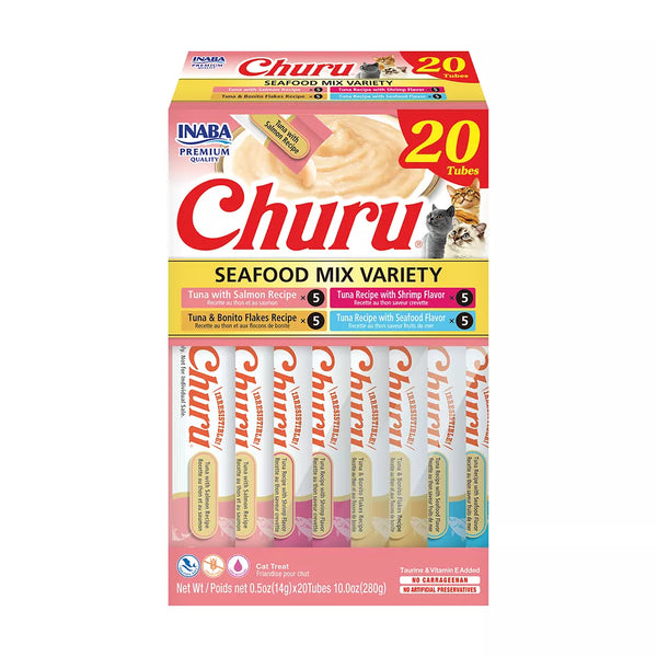 Inaba Churu Lickable Cat Treat Creamy Puree - Seafood Variety Pack, 20ct
