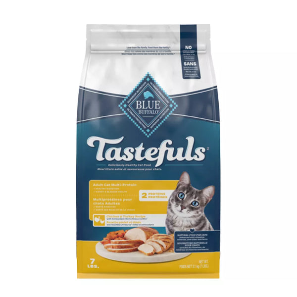 BLUE TASTEFULS Multi-Protein Adult Dry Cat Food - Chicken & Turkey 7lbs
