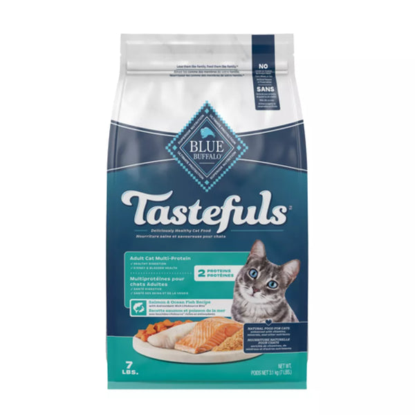 BLUE TASTEFULS Multi-Protein Adult Dry Cat Food - Salmon & Ocean Fish 7lbs