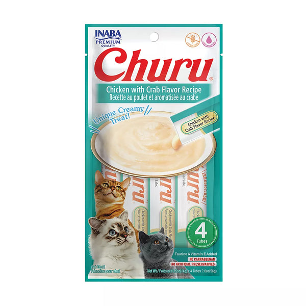 Inaba Churu Lickable Cat Treat Creamy Puree - Chicken with Crab Flavour, 4ct