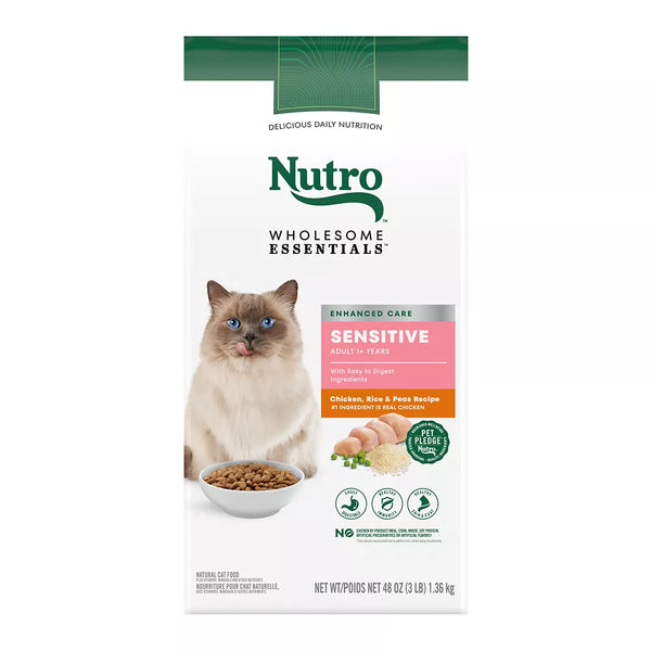 Nutro Adult Dry Cat Food Wholesome Essentials Sensitive Stomach - Chicken, Rice & Peas, 1.36 kg