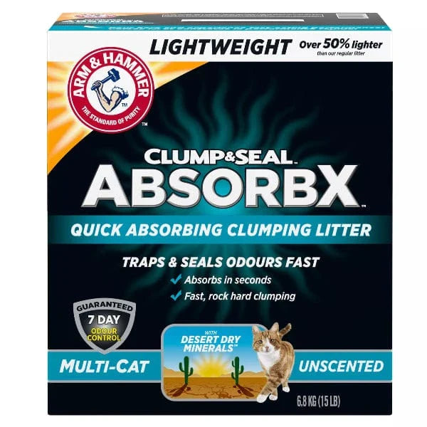 Arm & Hammer Clump & Seal AbsorbX Multi-Cat Clumping Unscented Cat Litter, 6.8kg