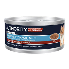 Authority Cat - Adult, Wet Food, Sensitive Stomach + Skin, Chicken, Turkey, 5.5 OZ