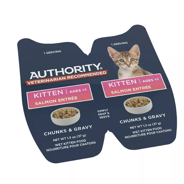 Authority Cat - Kitten, Wet Food, Split Cup, Chunks, Gravy, Salmon, 2.65 OZ