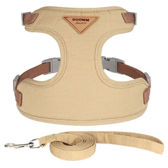 Beige pet harness and leash set