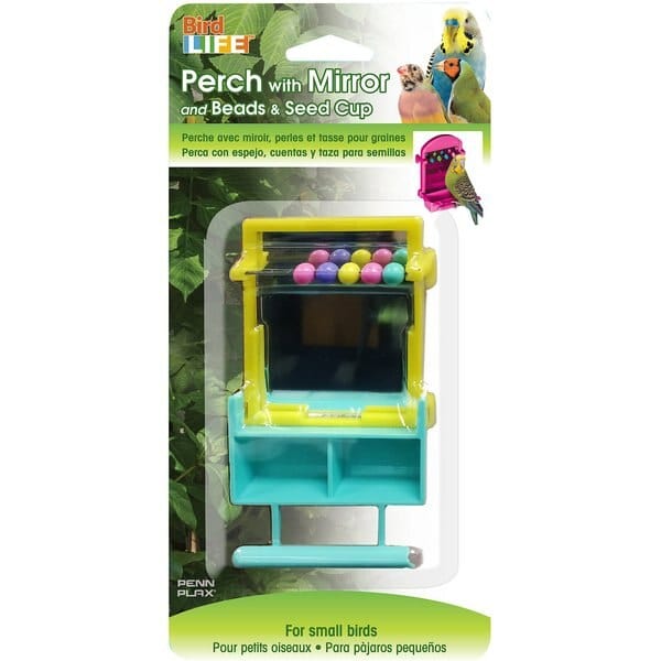 Bird Life Perch with Mirror, Beads, and Seed Cup