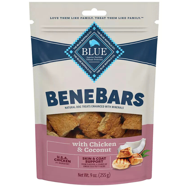 Blue Buffalo Benebars Natural Skin & Coat Support All Life Stage Dog Treats - Chicken & Coconut