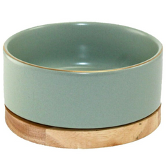 Glazed Pet Bowl with Wood Stand