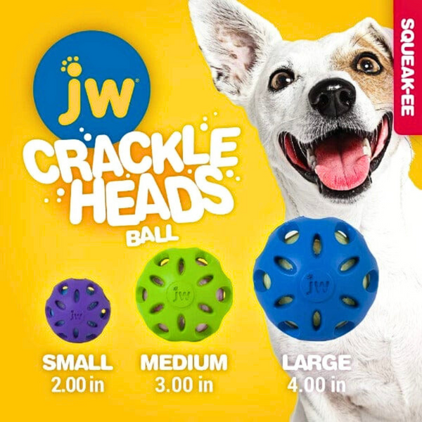 JW Pet Crackle Heads Crackle Ball – Durable Rubber Dog Toy with Crunchy Sound