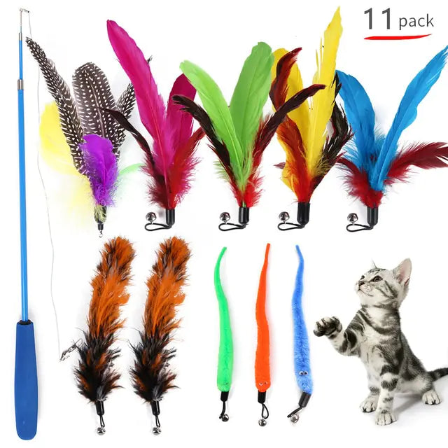 Retractable Cat Feather Toy for Indoor Cats