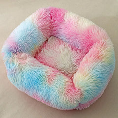 Square Rainbow Plush Cat Beds