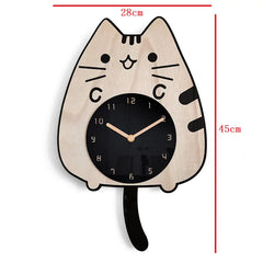 Wooden Wall Clock with Comic-Style Cats for Your Home (Dimensions)