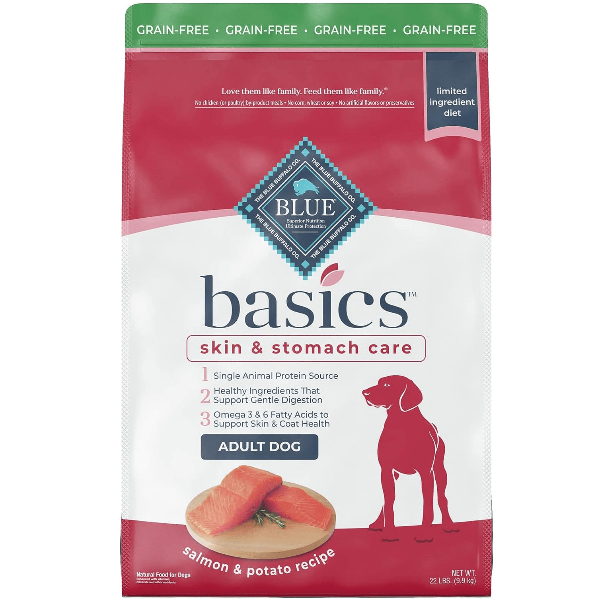 BLUE Basics Skin & Stomach Care Grain-Free Salmon & Potato Recipe Dry Dog Food, 22lb